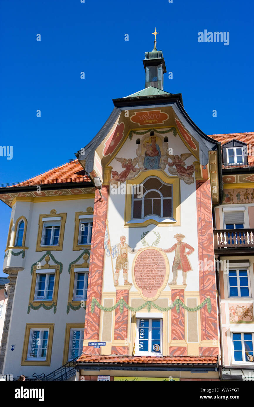 Bad TÃ¶lz, view at the facade of the Marienstift on the shore of the Isar Stock Photo