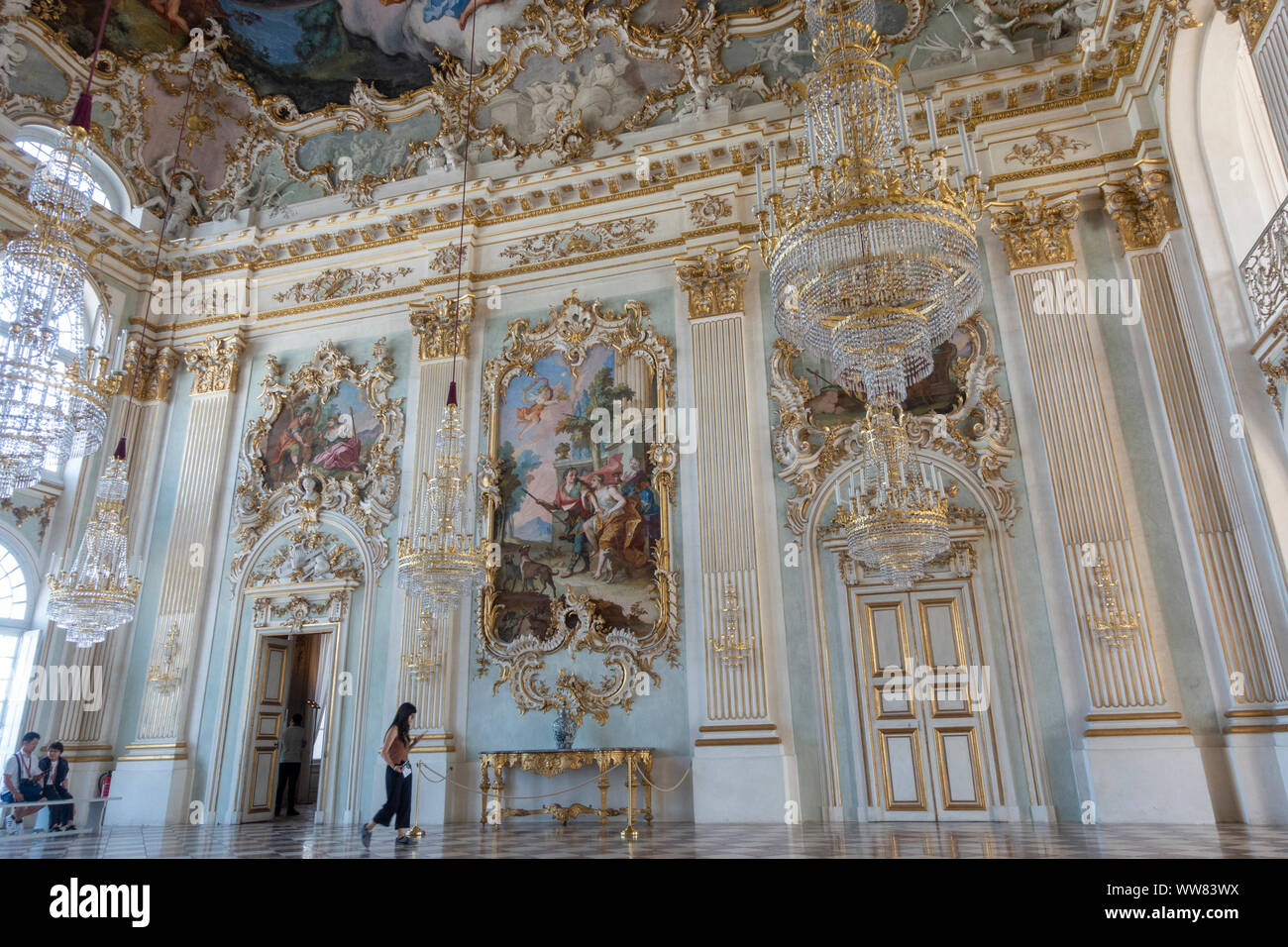 The stunning Great Hall inside the Nymphenburg Palace (Schloss Nymphenburg), Munich, Bavaria, Germany. Stock Photo