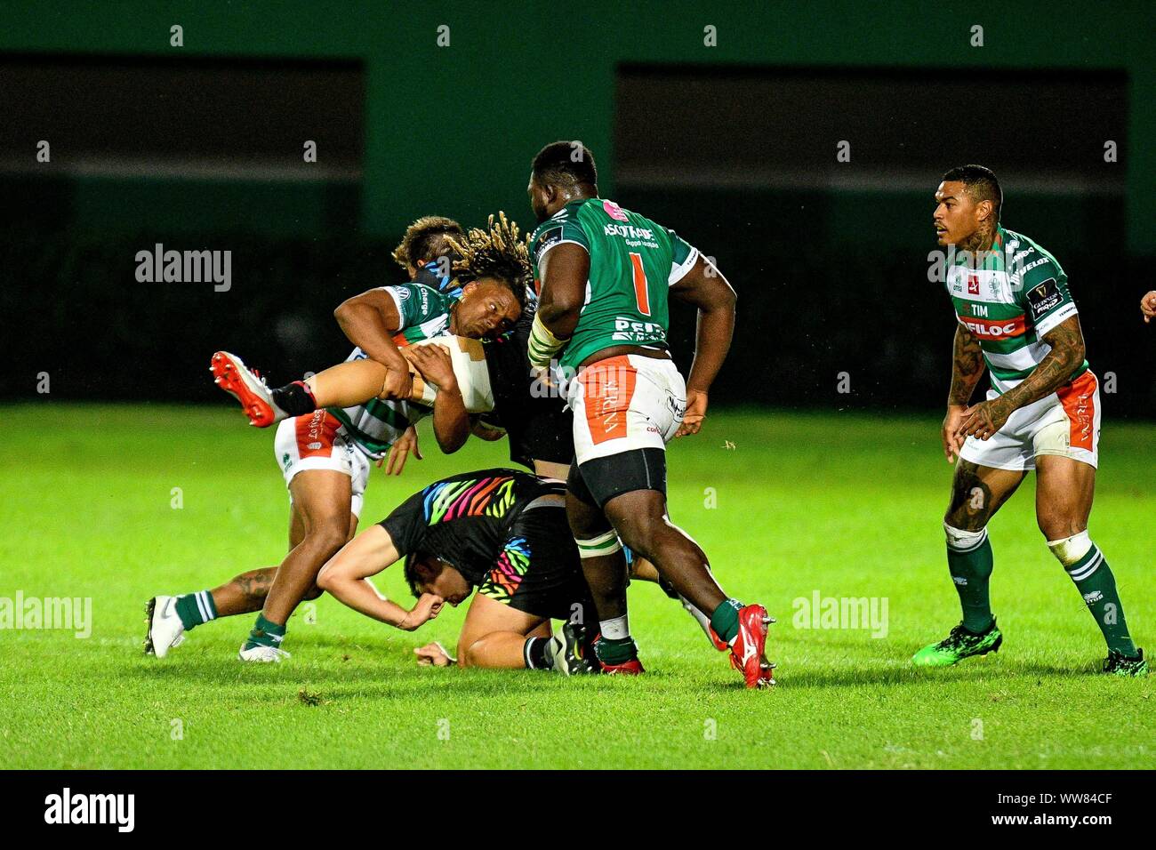 Treviso, Italy, 13 Sep 2019, TACKLE OF CHARLY TRUSSARDI (BENETTON) during  Test Match Pre Season - Benetton Treviso Vs Zebre Rugby - Rugby Guinness  Pro 14 - Credit: LPS/Ettore Griffoni/Alamy Live News Stock Photo - Alamy