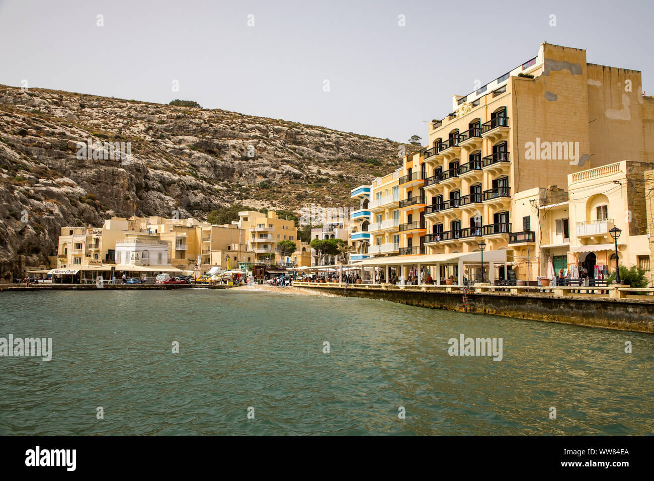 Gozo, neighboring island of Malta, the place Xlendi, in the Xlendi Bay, rocky coasts bay, Stock Photo