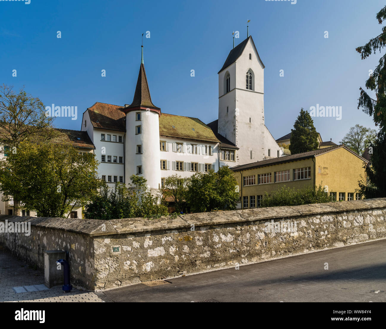 Historical old town of Brugg in the Canton of Aargau, reformed parish church Stock Photo