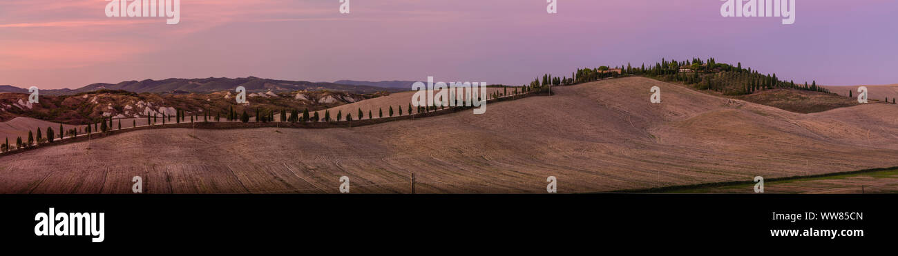Autumnal landscape in the Tuscany near Siena, afterglow Stock Photo