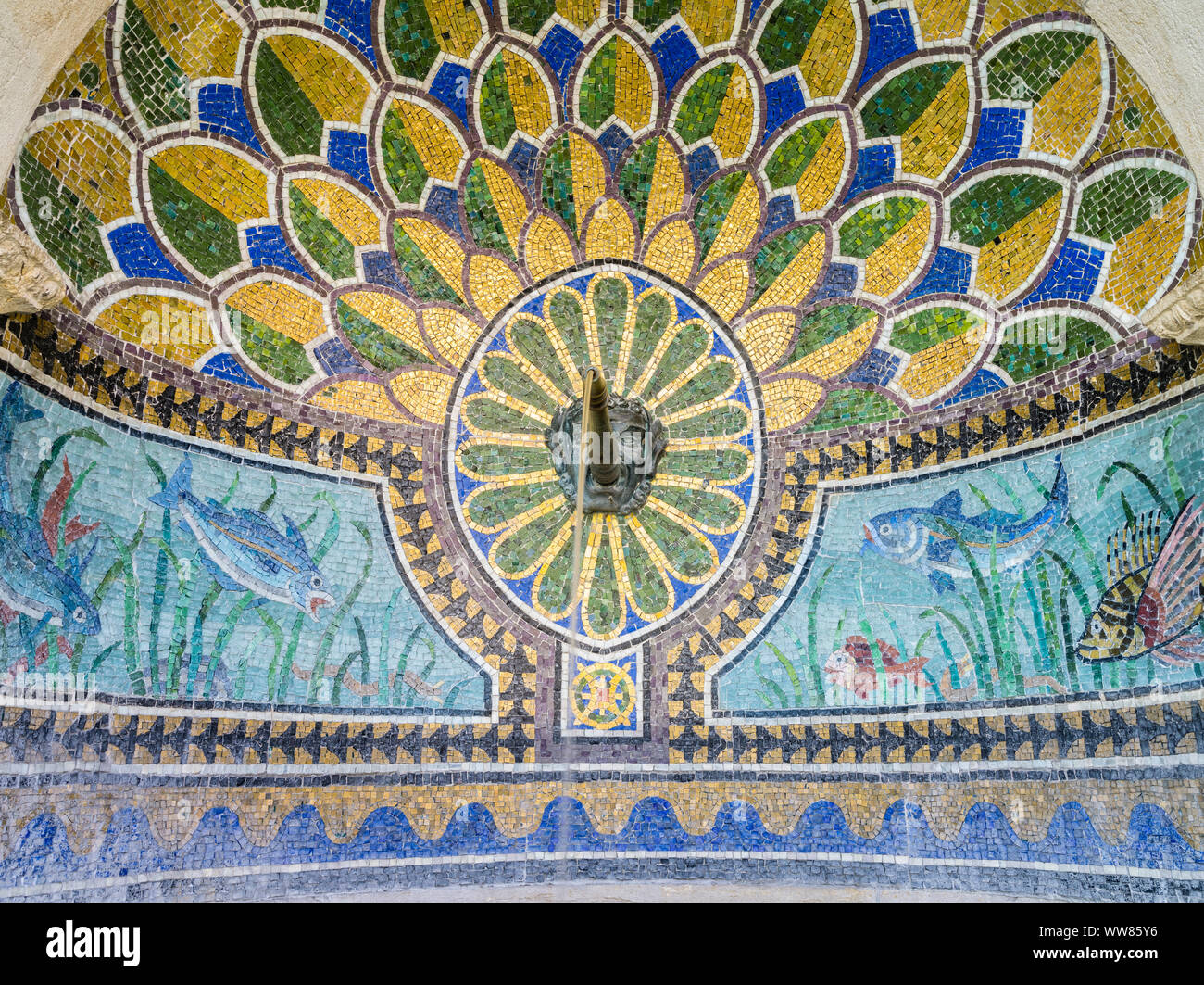 Detail of the mosaic fountain at the General-Guisan-Quai in Zurich Stock Photo