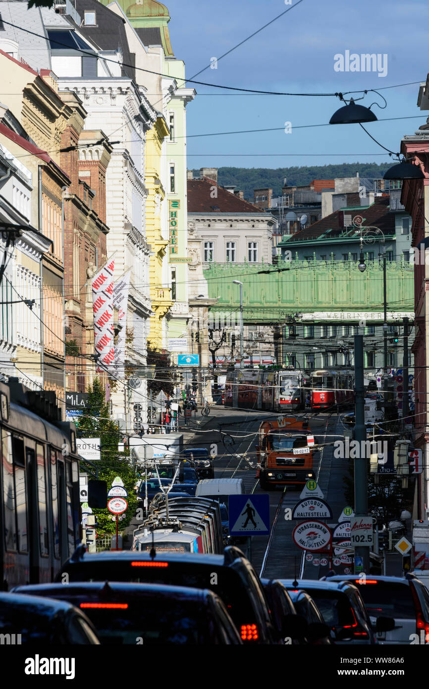 Wien, Vienna: street Währinger Straße, streetcar, cars, subway line 6, traffic jam, Austria, Wien, 09. Alsergrund Stock Photo