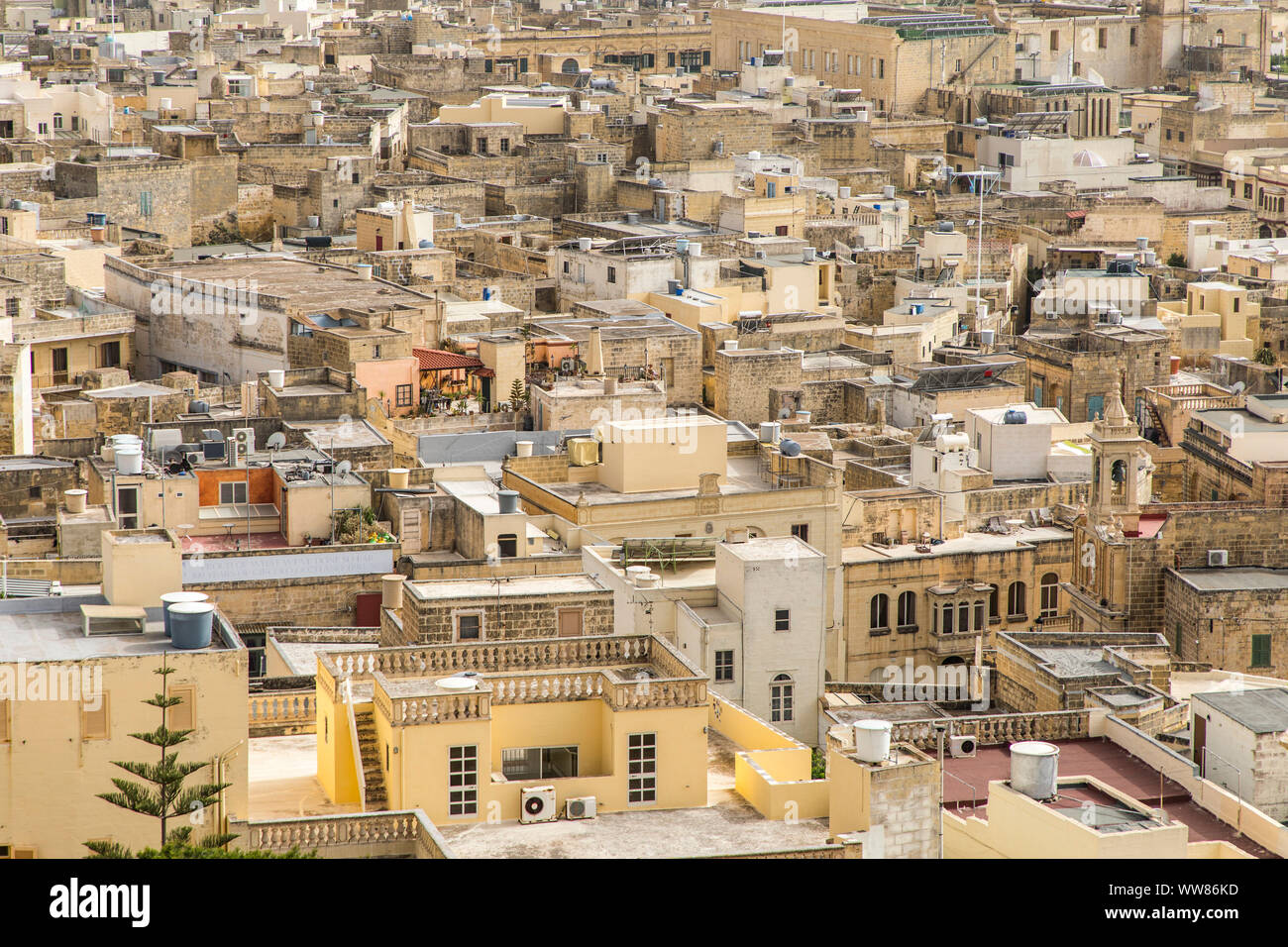 Gozo, neighbouring island of Malta, island capital Victoria, the view of the roof landscape of the old town Stock Photo