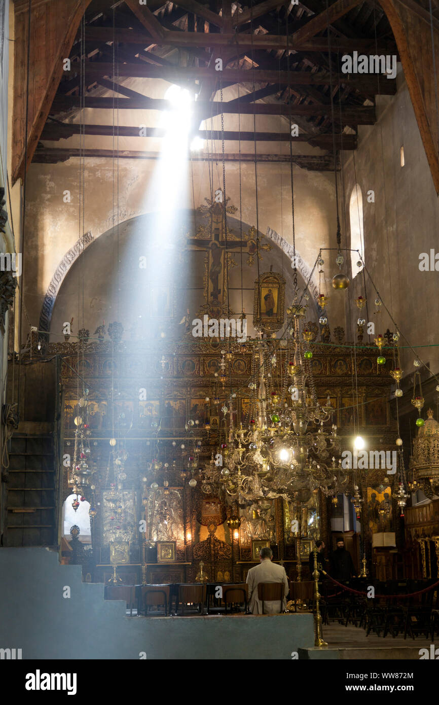 Incidence of light in the morning in the childbirth church of Bethlehem Stock Photo