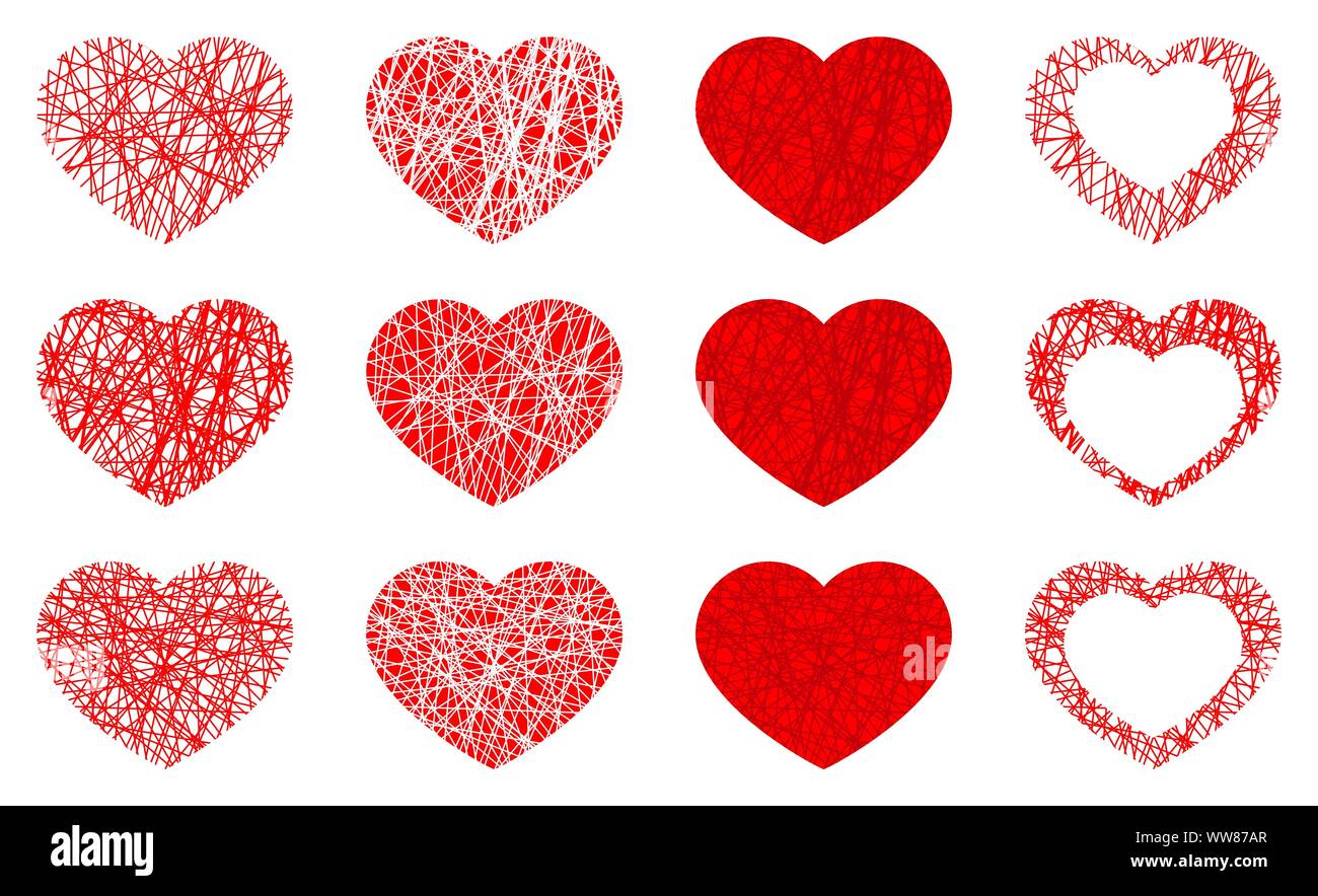 Set of isolated red heart icon, love symbol collection on white ...