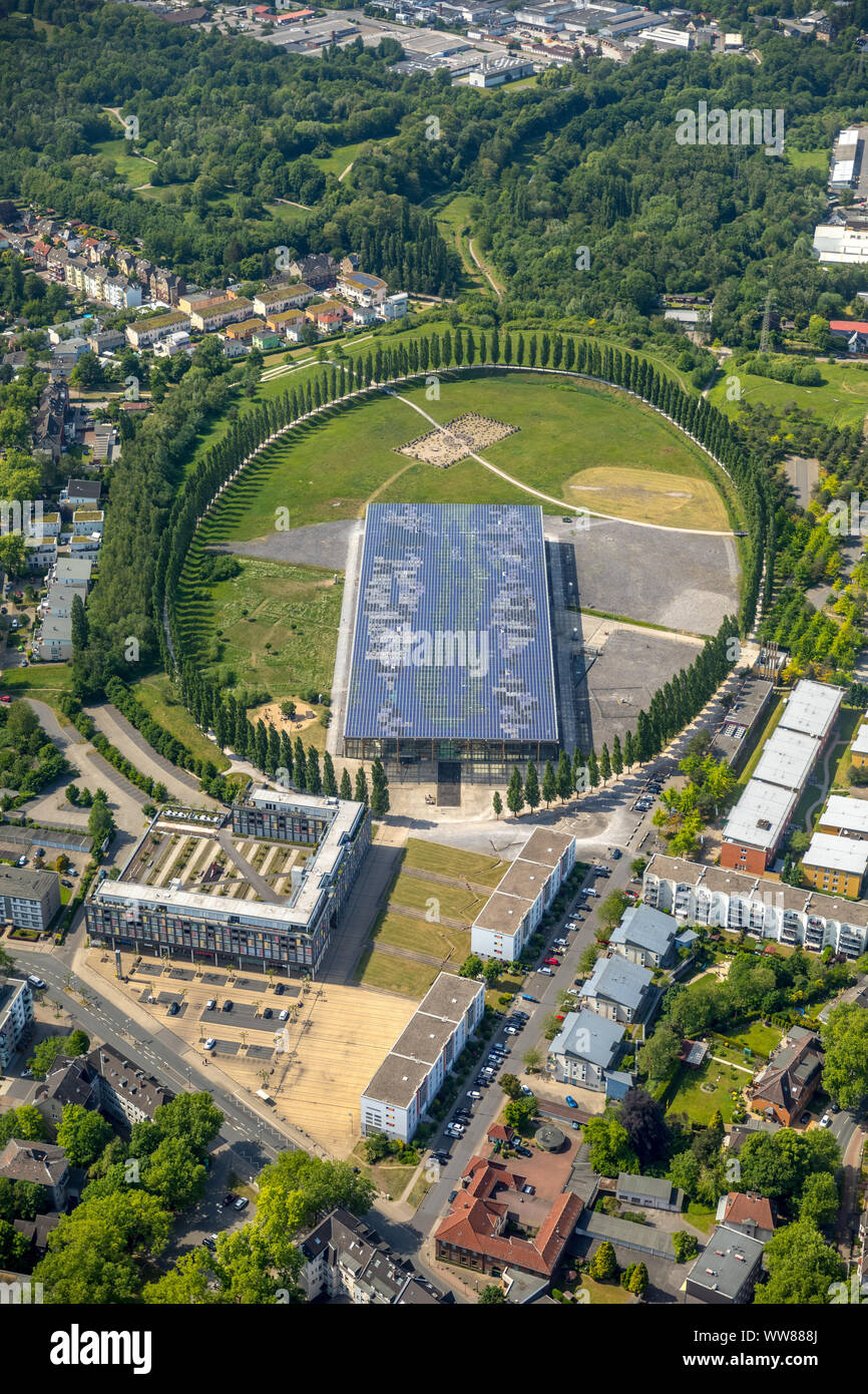 Aerial view, Mont-Cenis academy, solar roof, architectural office HHS Planer + Architekten AG and from the French architecture office Jourda & Perraudin, Herne, Ruhrgebiet, North Rhine-Westphalia, Germany Stock Photo