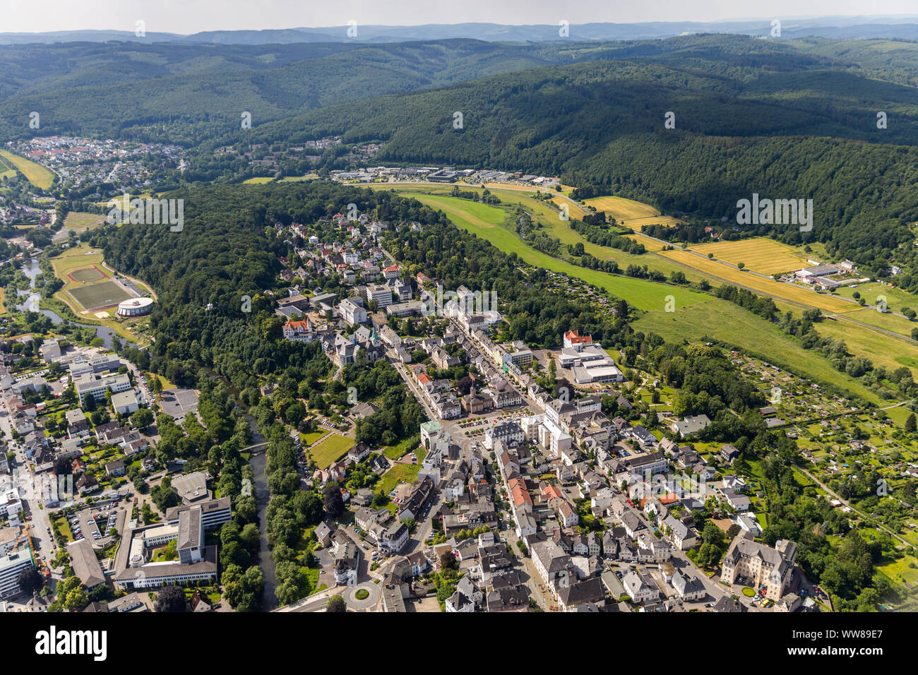Overview of the Altstadtberg with Neumarkt, Arnsberg, Sauerland, North Rhine-Westphalia, Germany Stock Photo