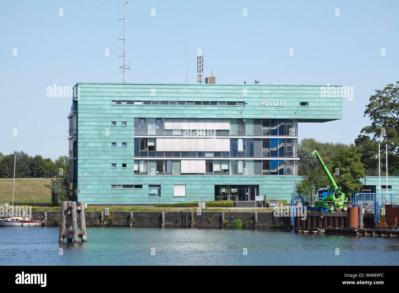 Modern police building at hamburg inland harbour hires stock
