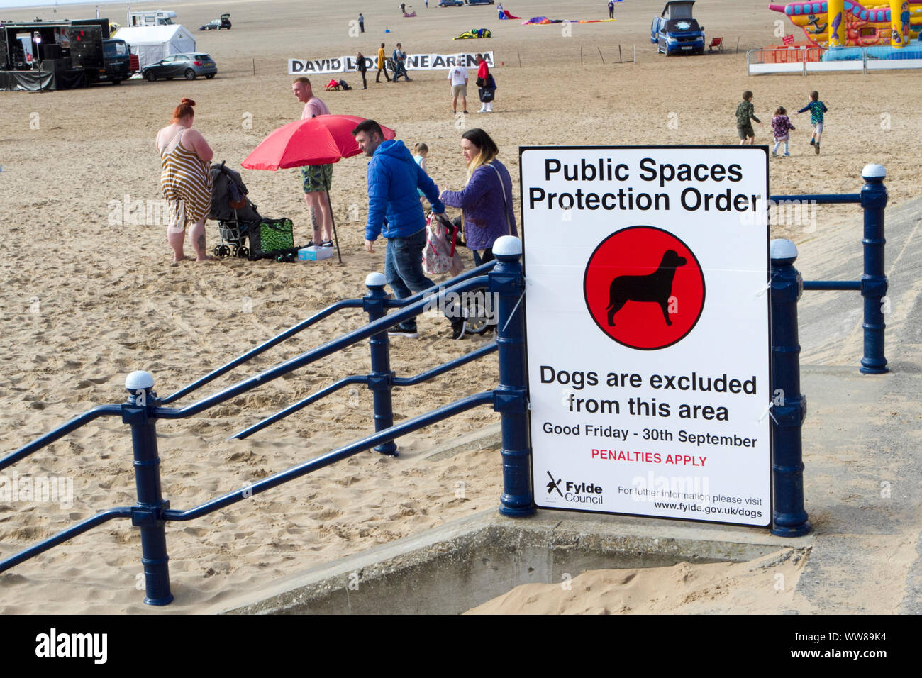Public spaces protection order put in place by Wyre Borough council banning dogs from a designated area of the beach Stock Photo