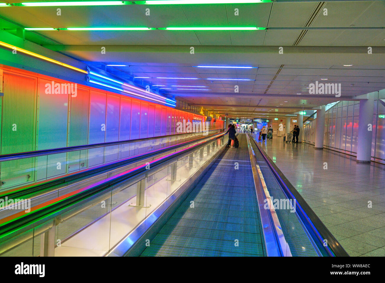 Germany, Bavaria, Munich, Munich Airport, moving walkway for passenger transport Stock Photo