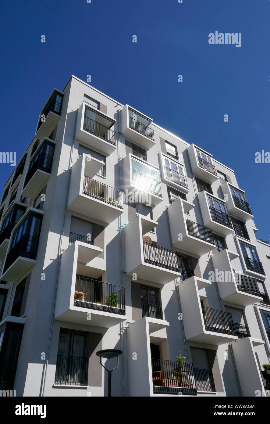 Germany, Bavaria, Munich, modern housing estate, facade, balconies, loggias, glazing Stock Photo