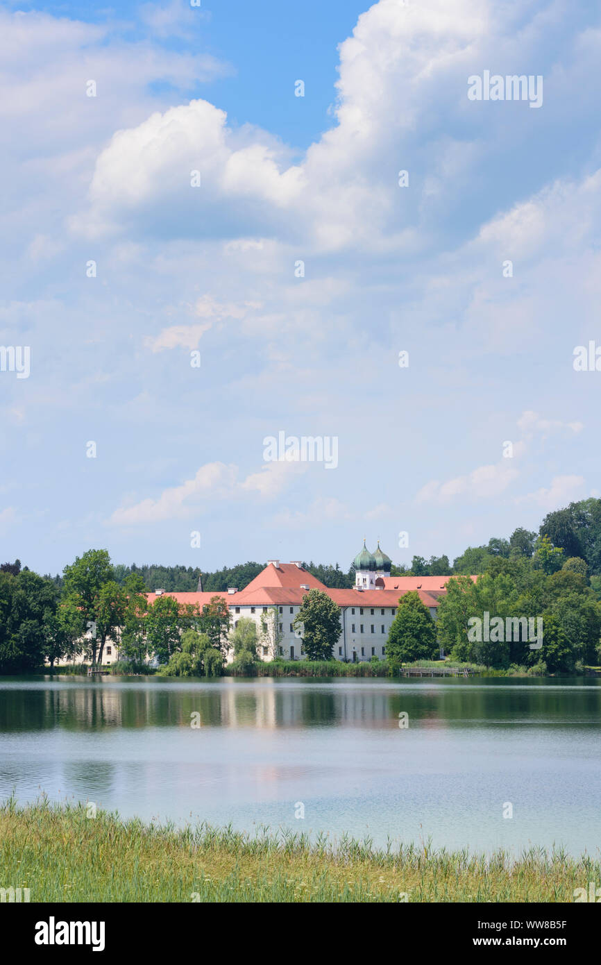 Seeon-Seebruck, Seeon Abbey, lake Klostersee in Upper Bavaria, Bavaria, Germany Stock Photo