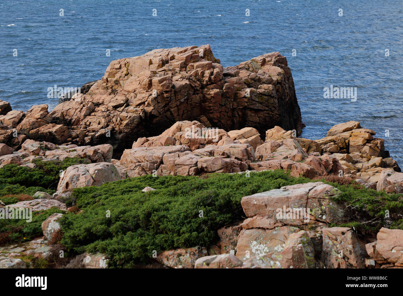 Interesting nature with rock formations at the Hovs hallar in the Swedish province of Scania. Stock Photo