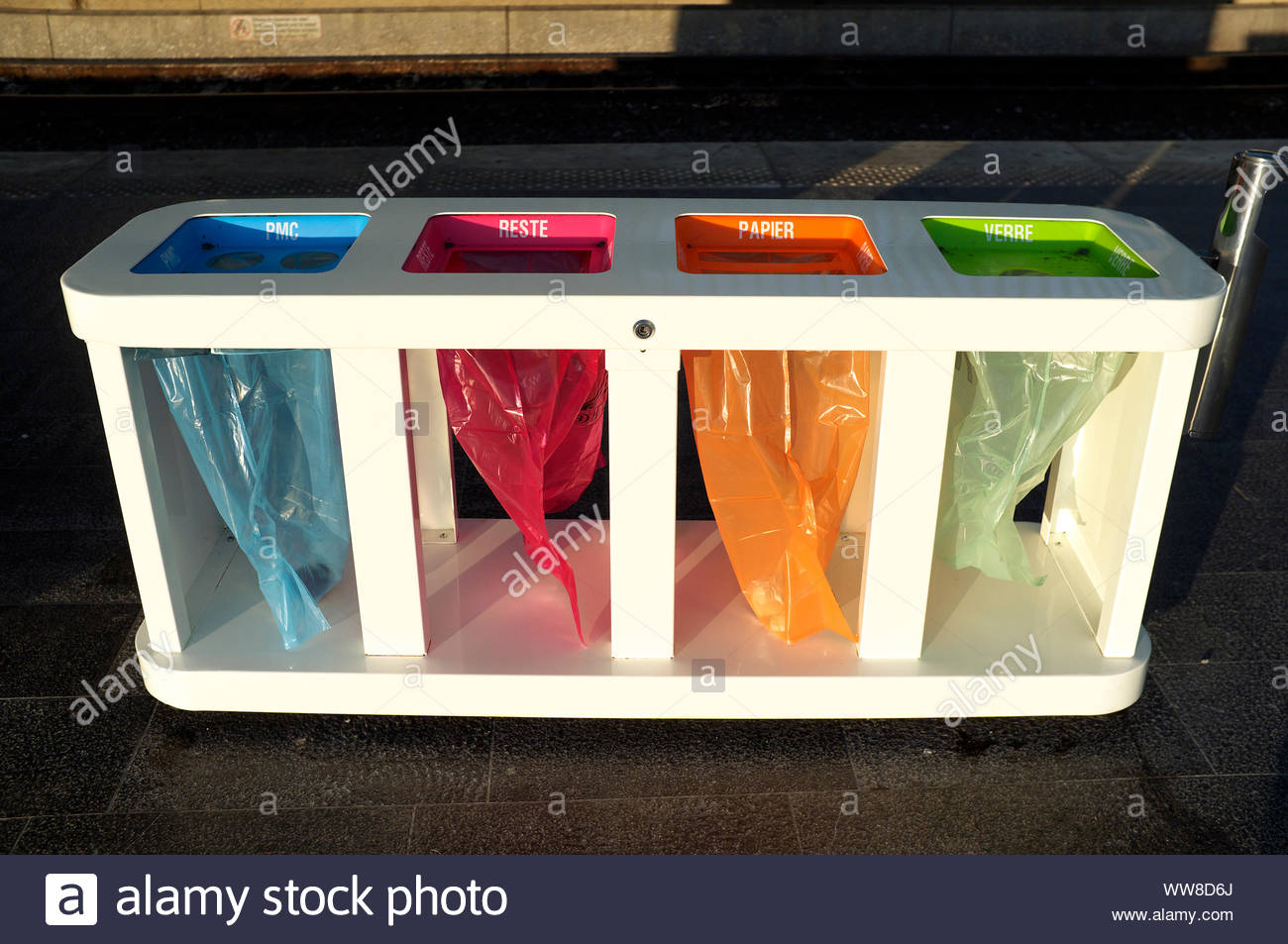 Colour Coded Refuse Recycling Bins For Public Use In Liege