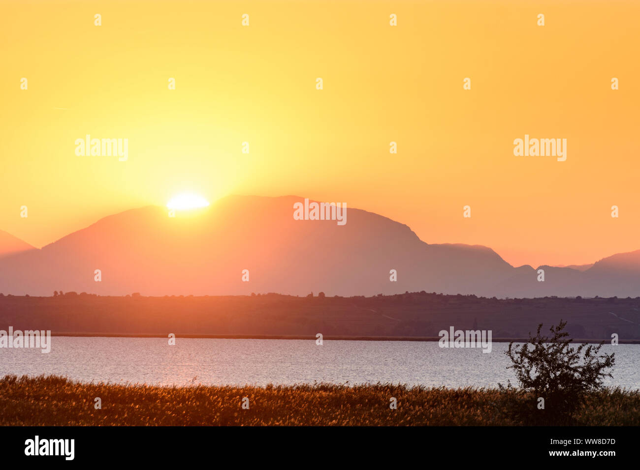 Podersdorf am See, Lake Neusiedl, mountain Schneeberg, National Park Neusiedler See - Seewinkel, Burgenland, Austria Stock Photo