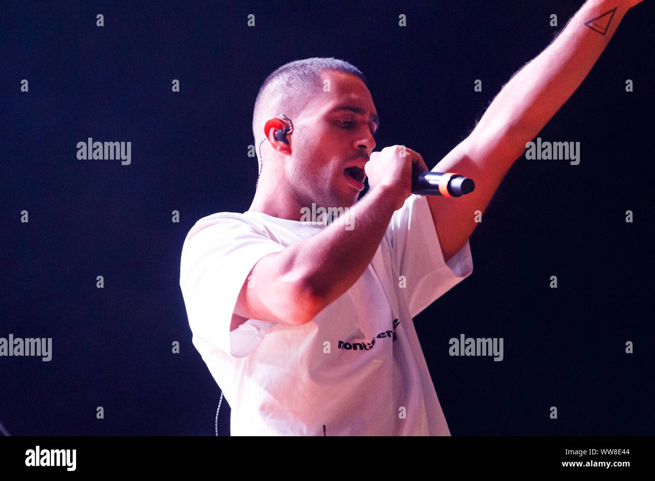 Bologna, ITALY. 13 September, 2019. Italian singer-songwriter Mahmood performs live on September 13, 2019 in Bologna, Italy. Credit: Massimiliano Donati/Alamy Live News Stock Photo