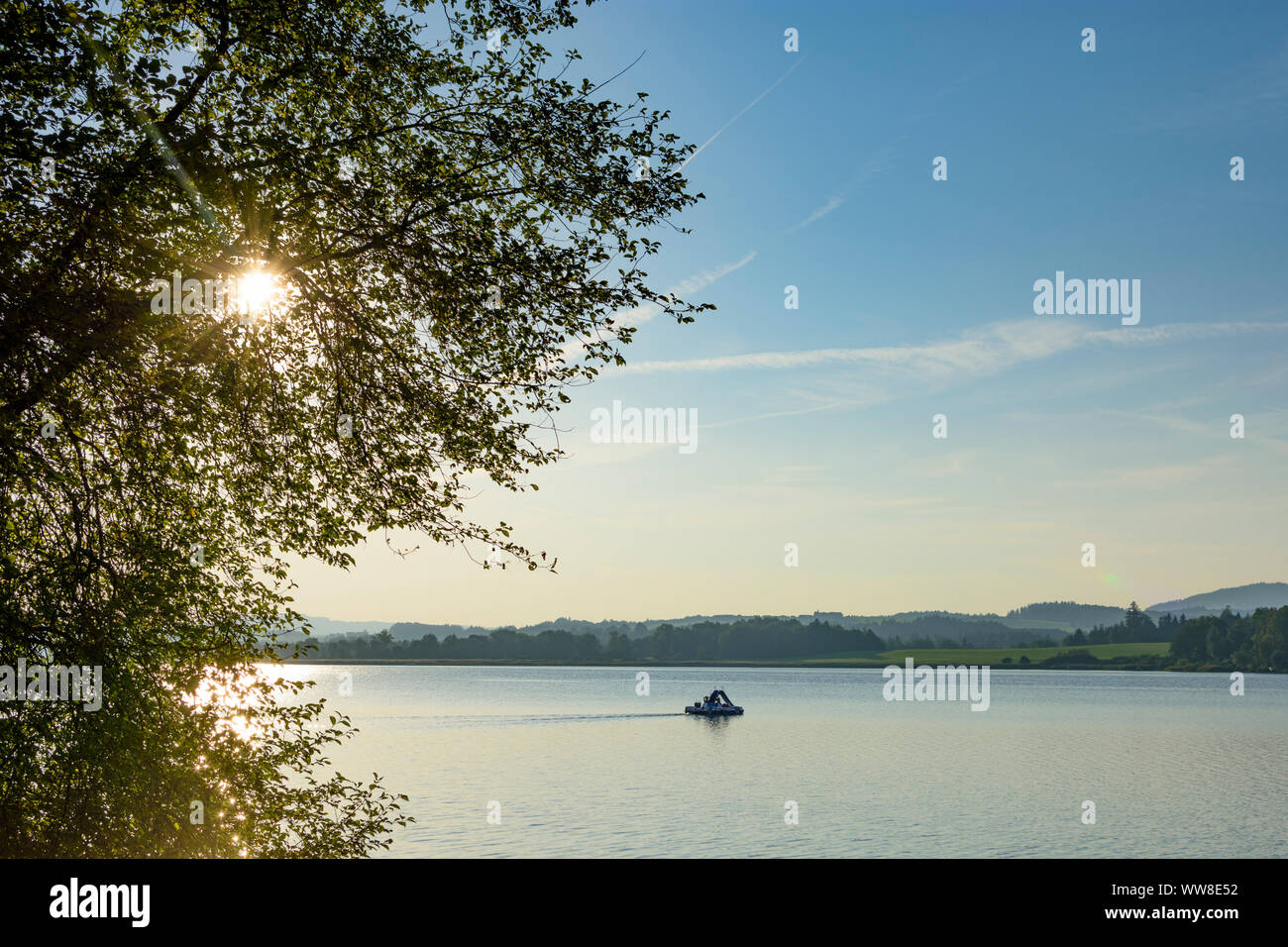 Henndorf am Wallersee, lake Wallersee, paddleboat, Flachgau, Salzburg, Austria Stock Photo