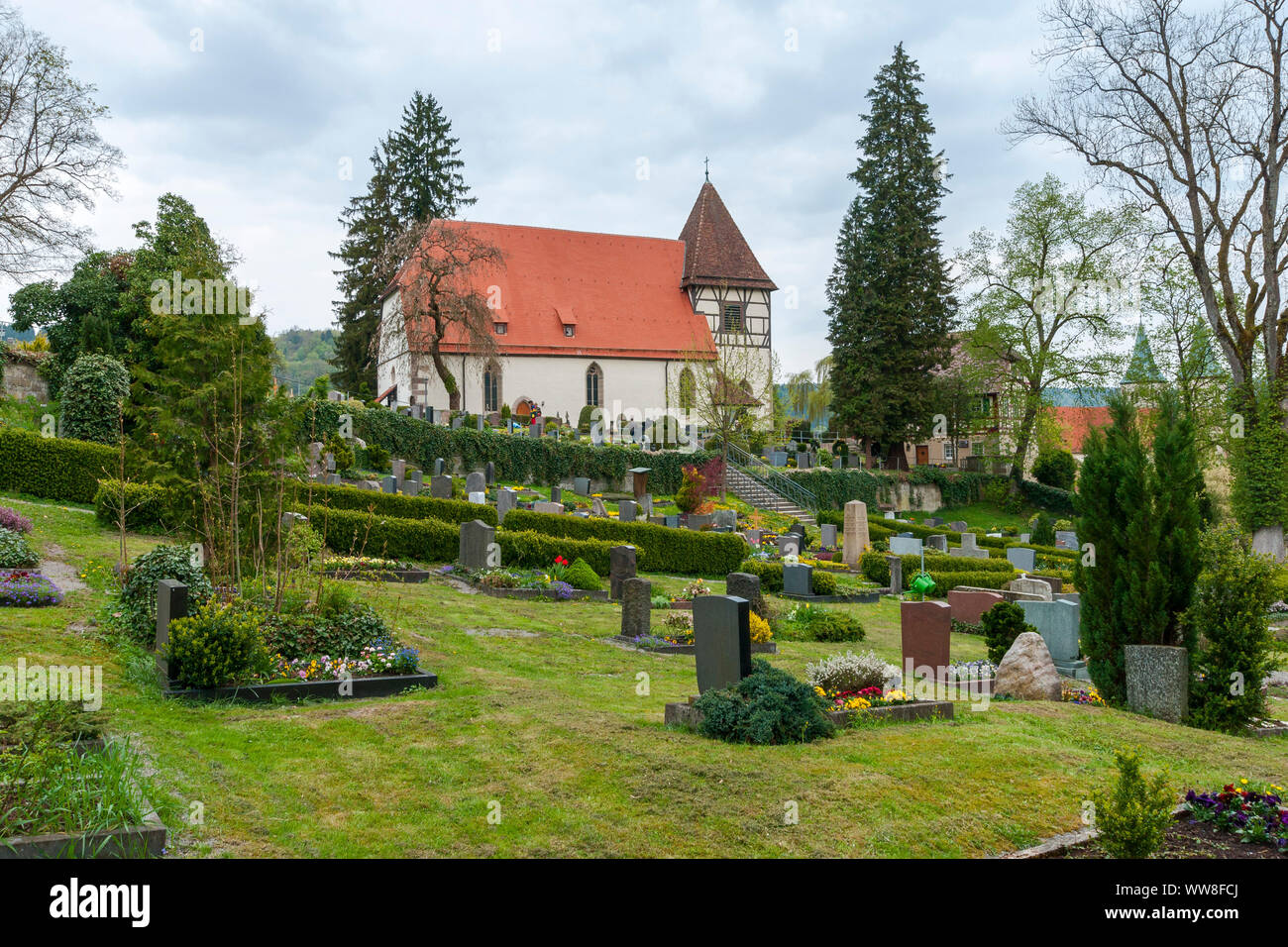 Germany, Baden-WÃ¼rttemberg, Murrhardt, Walterich's church and cemetery Stock Photo