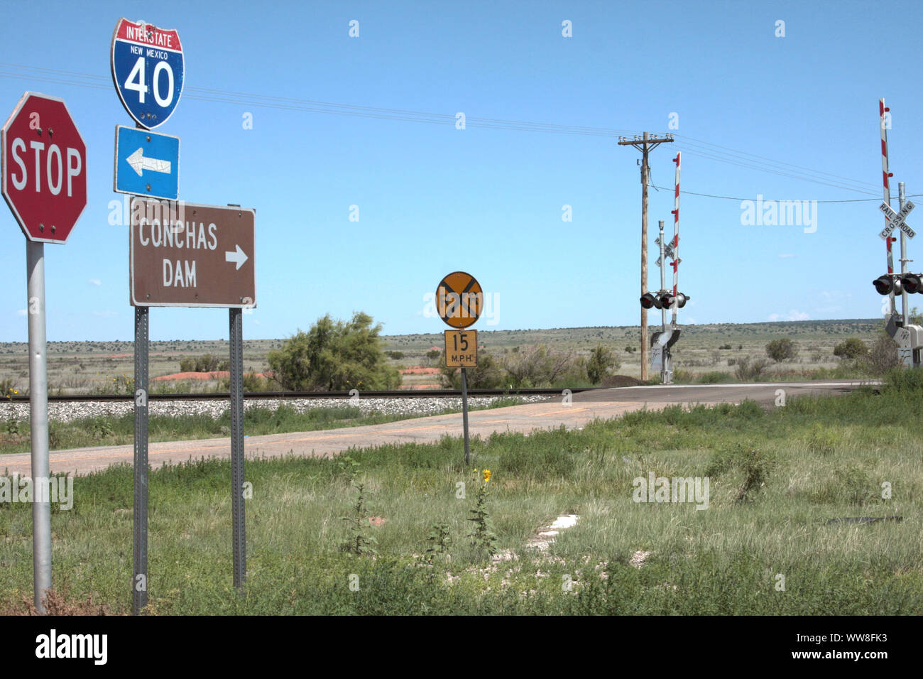 Road signs in New Kirk, New Mexico, USA Stock Photo