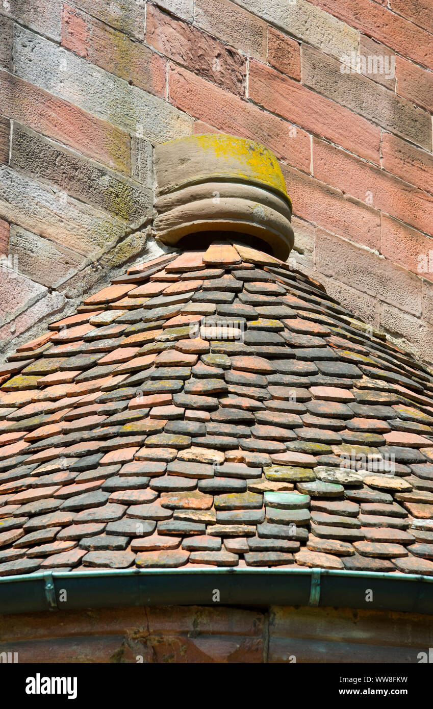 Germany, Baden-WÃ¼rttemberg, RheinmÃ¼nster, Minster Schwarzach, roof of the southern side apse, former monastery church St. Peter and Paul, former Benedictine abbey, Romanesque building on the Upper Rhine from red sandstone and brick, built 1220-1225 Stock Photo