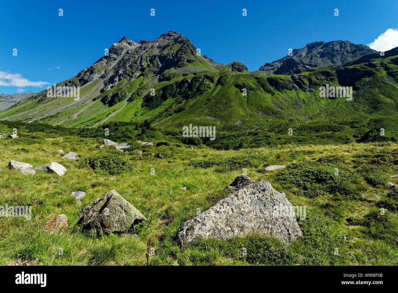 Landscape at the Kops reservoir near GaltÃ¼r between the Silvretta and Ferwall group in Vorarlberg, Austria Stock Photo