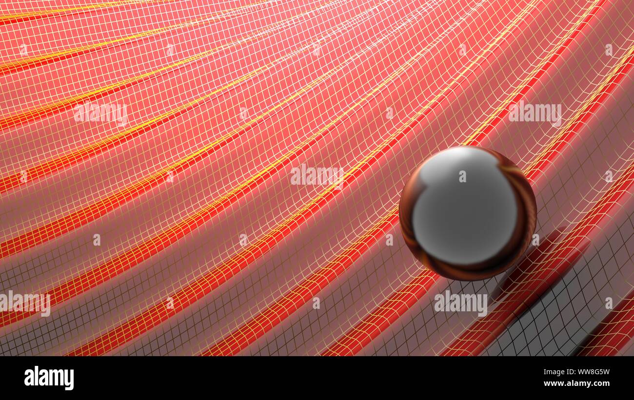 Black glossy sphere over a red waving sufrace - 3D rendering ...