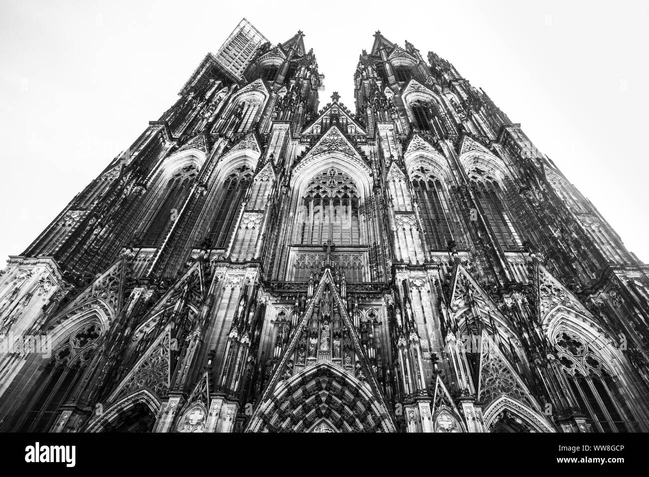 Historic Cologne Germany Cathedral in black and white Stock Photo