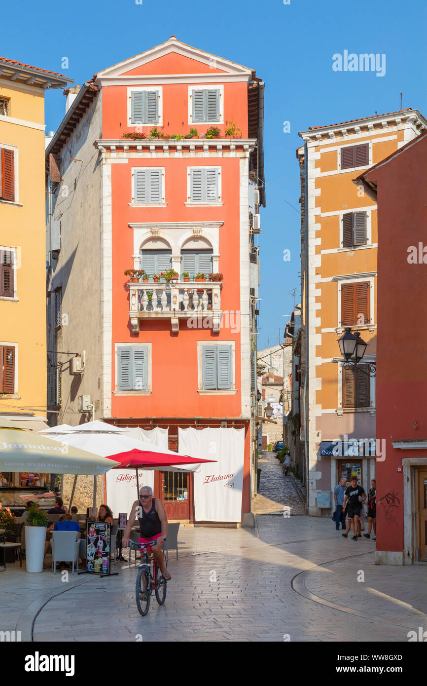 Rovinj - Rovigno, colorful buildings in Carera street, Istria, Adriatic coast, Croatia Stock Photo