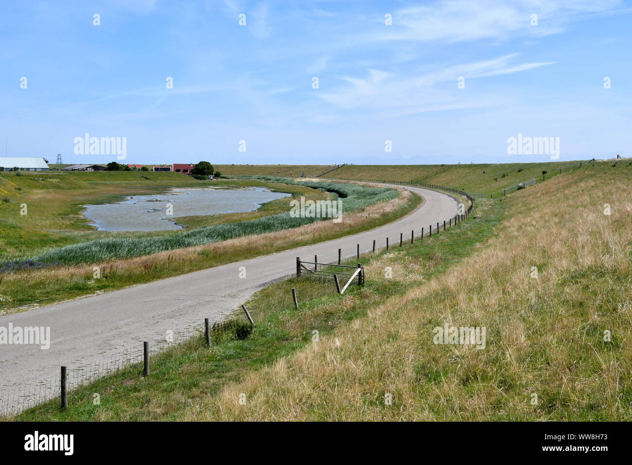 view from a dike with the landside on the left and the Northsea on the right Stock Photo