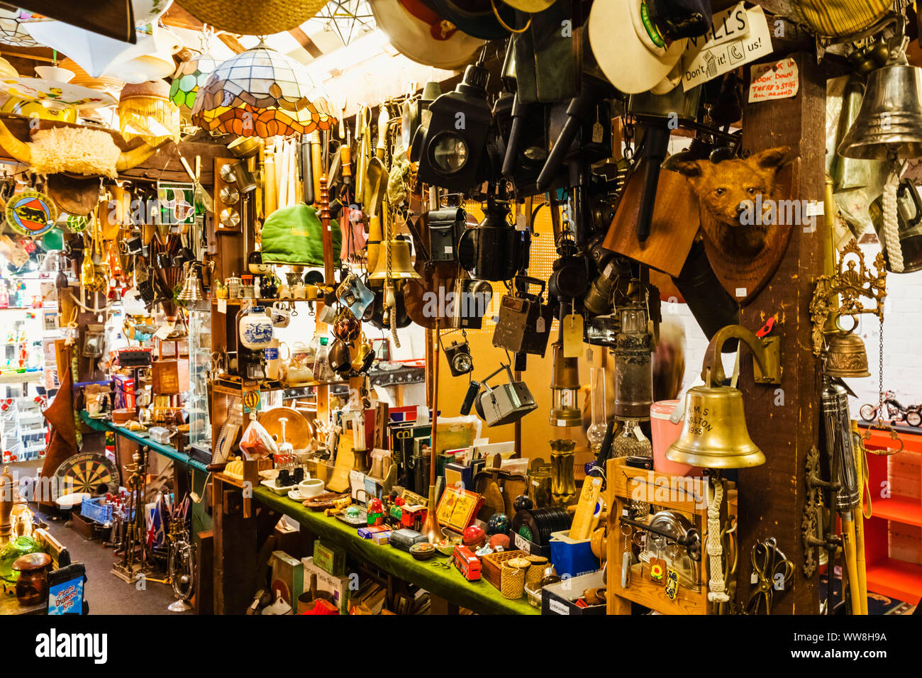England, East Sussex, Rye, The Quay Antiques and Collectables Centre, Display of Antiques and Collectables Stock Photo