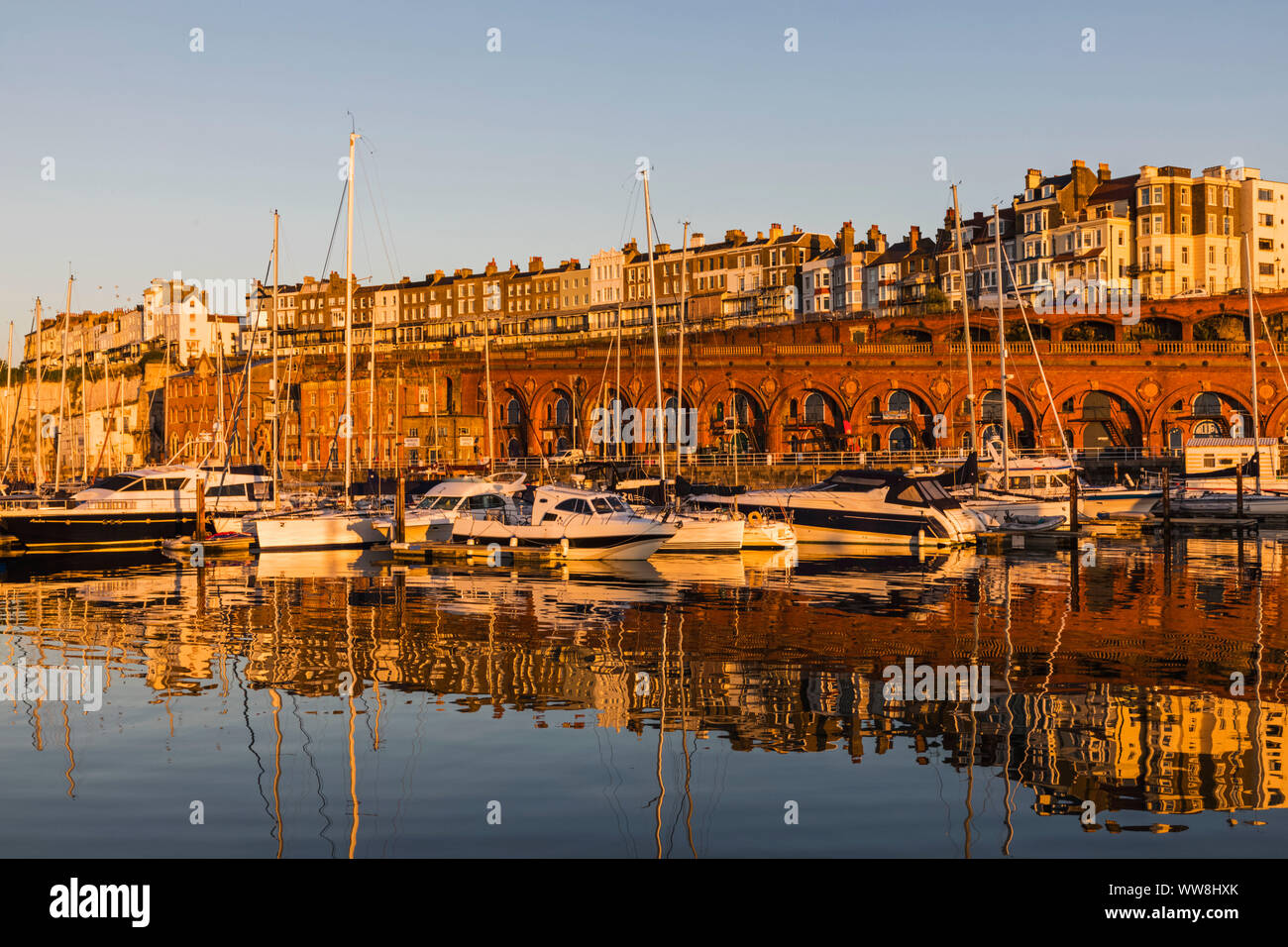 England, Kent, Thanet, Ramsgate, Royal Ramsgate Marina and Town Skyline Stock Photo
