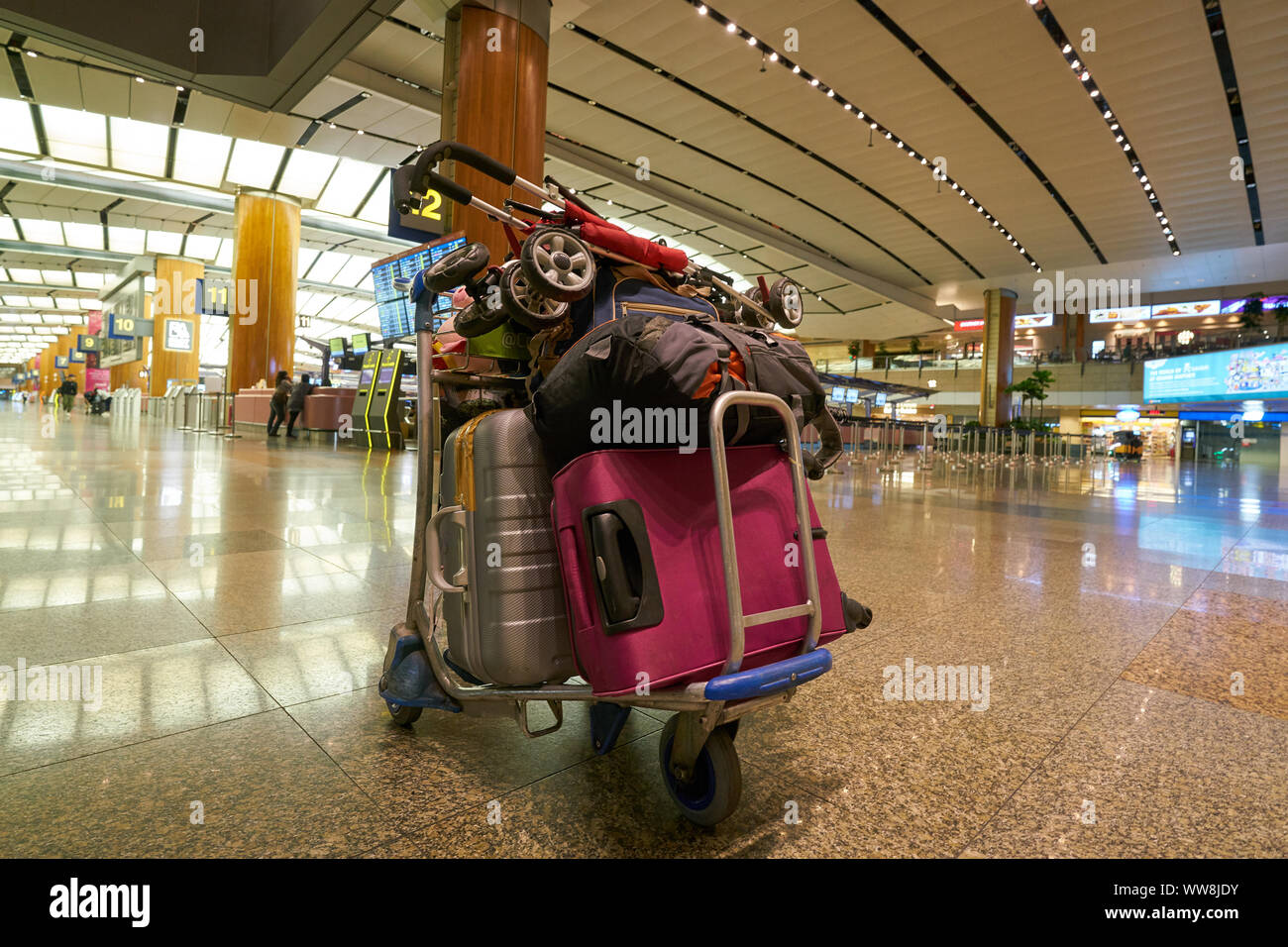 SINGAPORE CIRCA APRIL, 2019 luggage trolley seen at Terminal 2 of Singapore Changi Airport