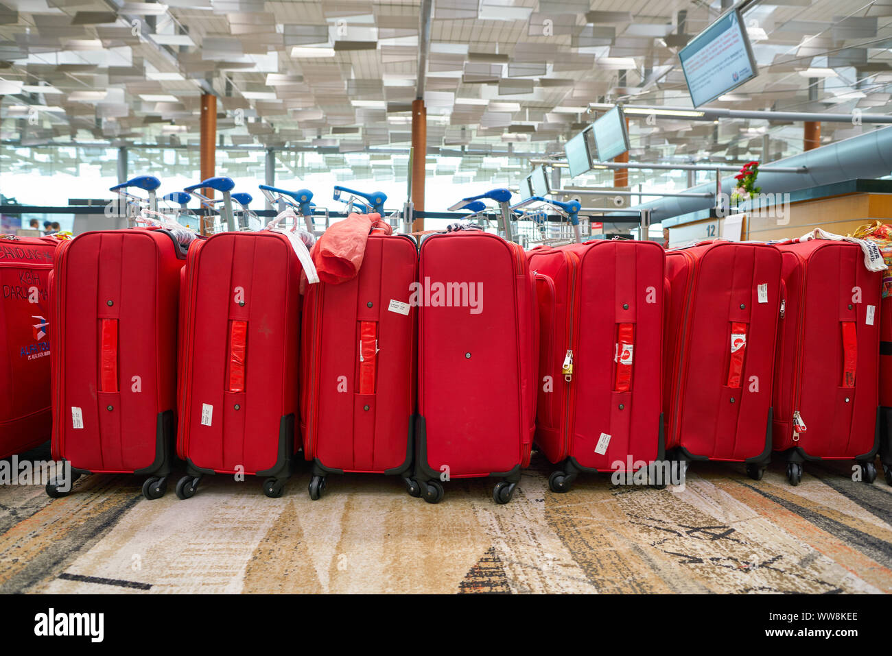 SINGAPORE CIRCA APRIL, 2019 luggage seen at Singapore Changi Airport
