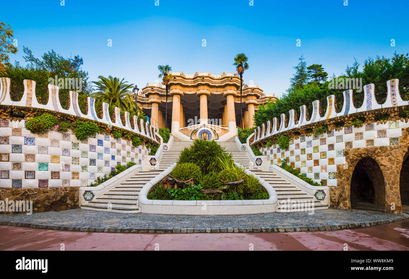 Park Guell staircase in Barcelona, Spain Stock Photo