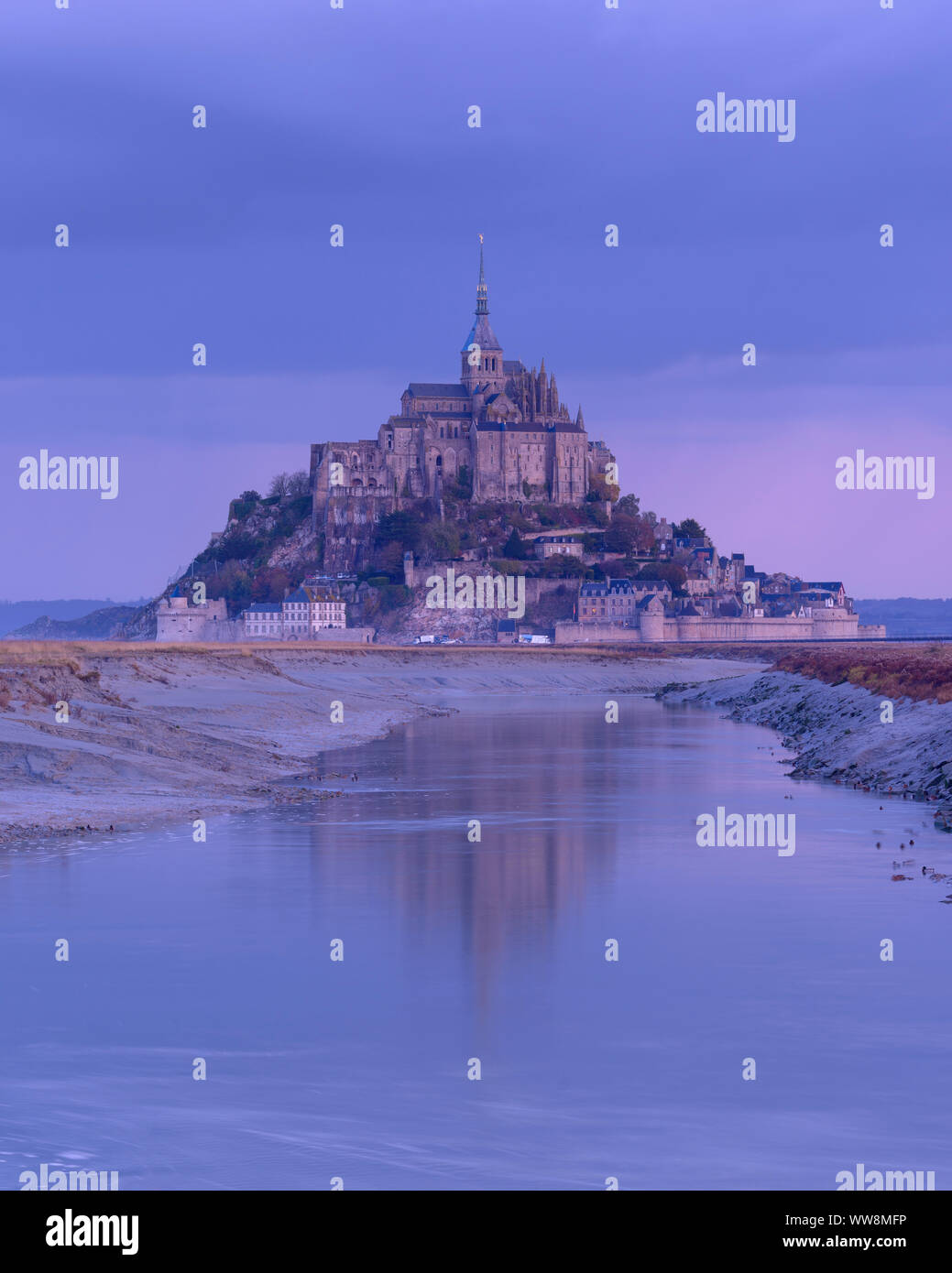 MontSaintMichel and Couesnon river at dawn, Manche department