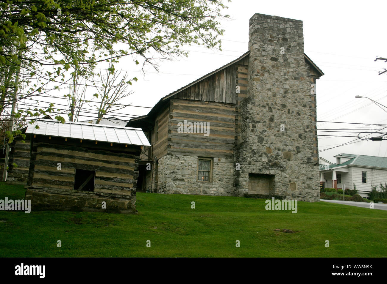 Log Cabin Stone Chimney In Stock Photos Log Cabin Stone Chimney