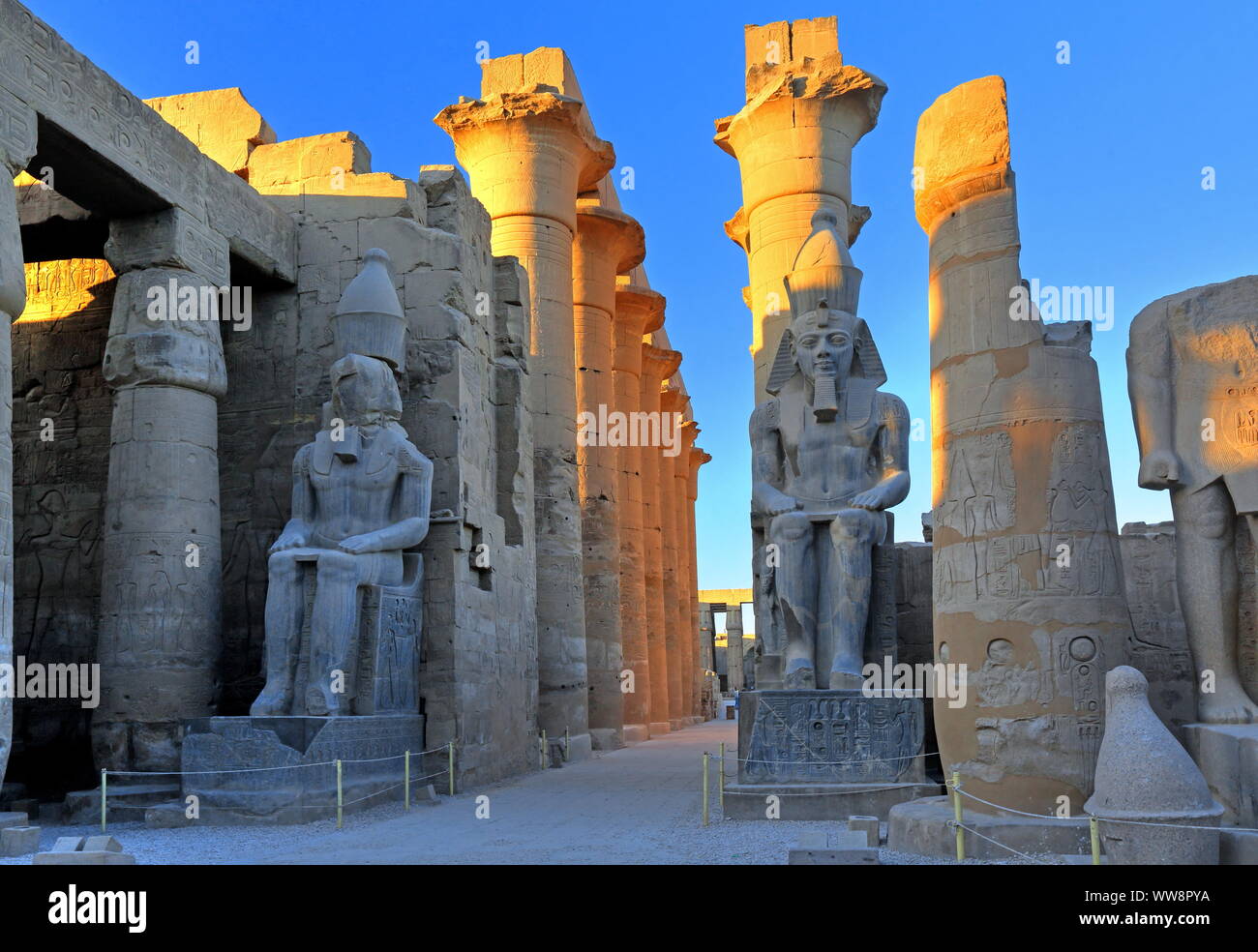 Statues of Ramses II in the First Court and Colonnade, Luxor Temple, Luxor, Upper Egypt, Egypt Stock Photo