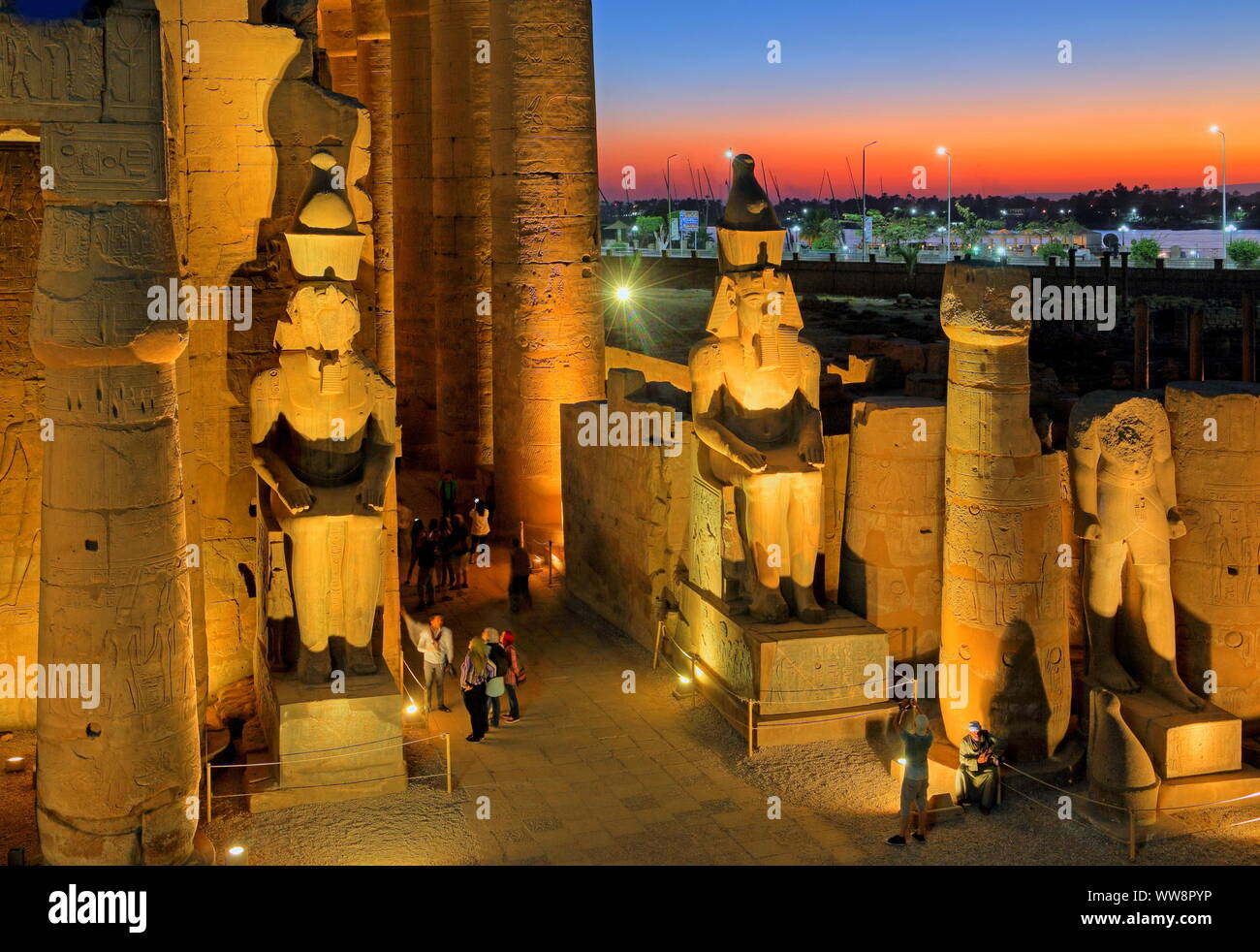 Statues of Ramses II in First Court, Luxor Temple, Luxor, Upper Egypt ...