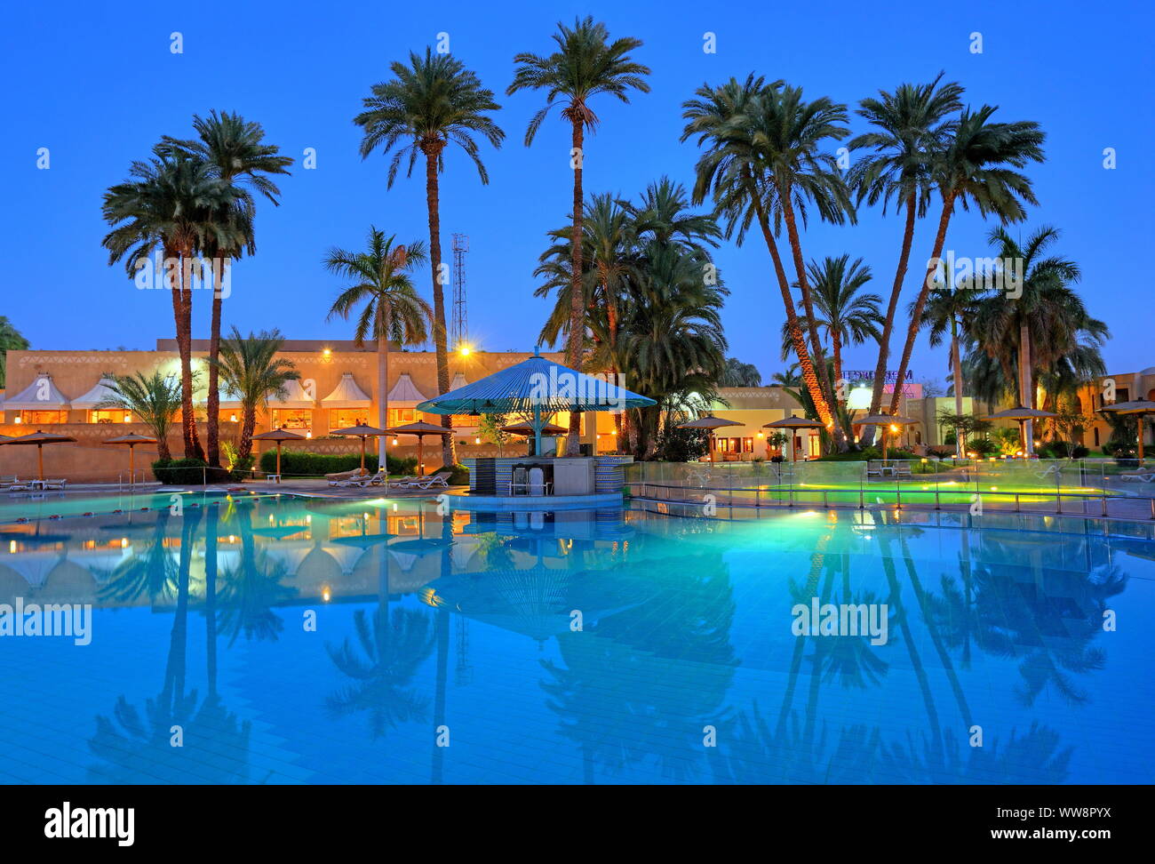 Swimming pool facilities of Mercure Hotel, Karnak near Luxor, Upper Egypt, Egypt Stock Photo