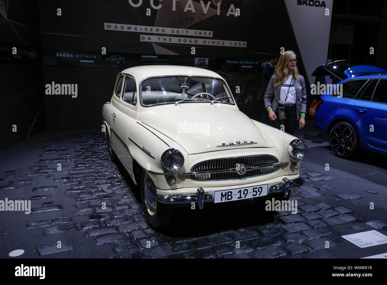Frankfurt, Germany. 12th Sep, 2019. The Czech car manufacturer Skoda, part of the Volkswagen Group, displays the classic Skoda Octavia from 1959 at the 2019 Internationale Automobil-Ausstellung (IAA). (Photo by Michael Debets/Pacific Press) Credit: Pacific Press Agency/Alamy Live News Stock Photo