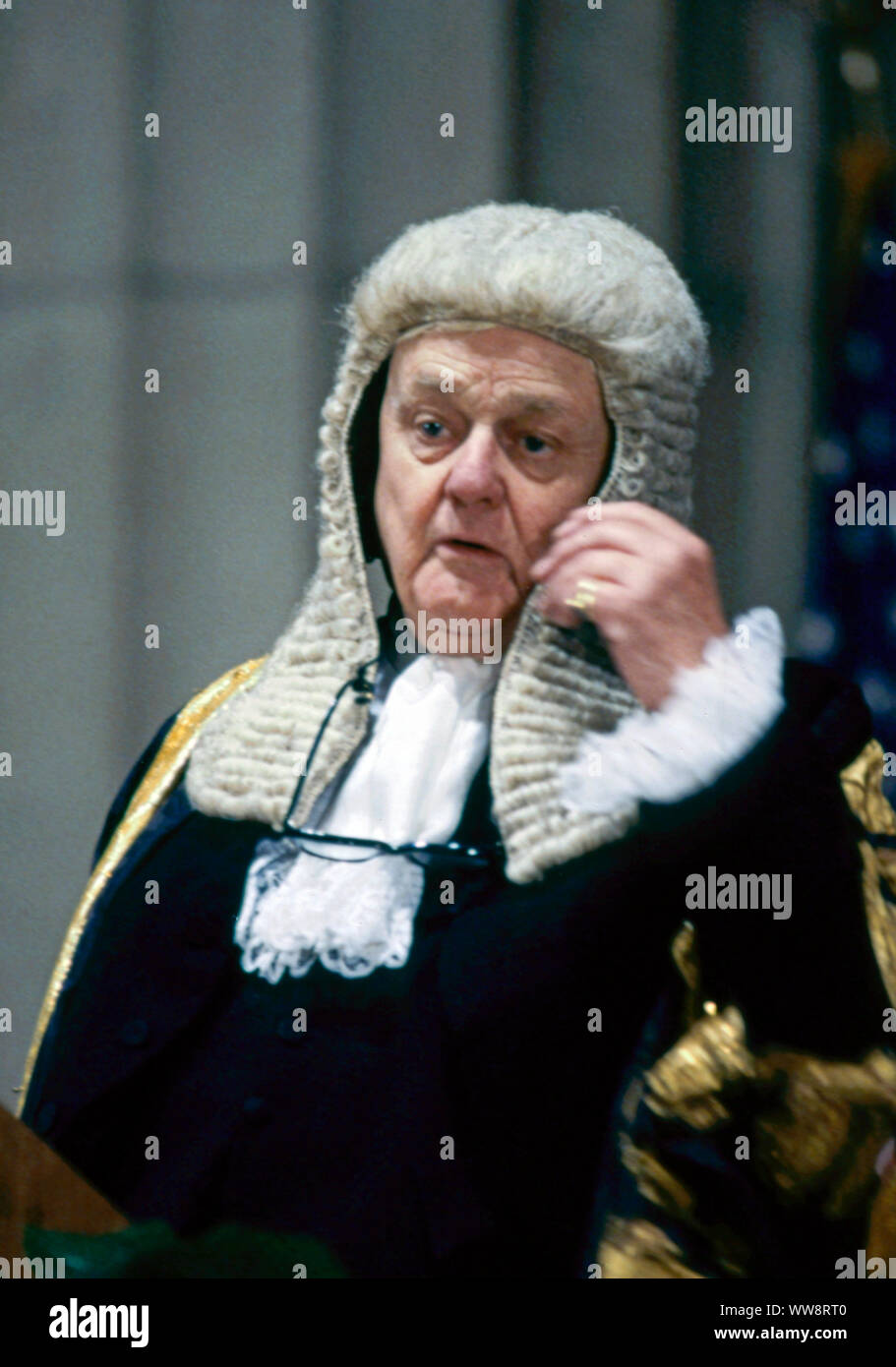 Washington DC, USA, 1987 Quintin Hogg, Baron Hailsham Lord High Chancellor of Great Britain attends Smithsonian conference of international Supreme Court Justices. Stock Photo