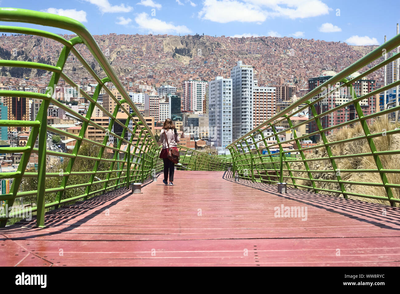 LA PAZ, BOLIVIA - OCTOBER 14, 2014: The pedestrian Via Balcon (Balcony Path) (about 3 kms long) over the Parque Urbano Central in La Paz, Bolivia Stock Photo