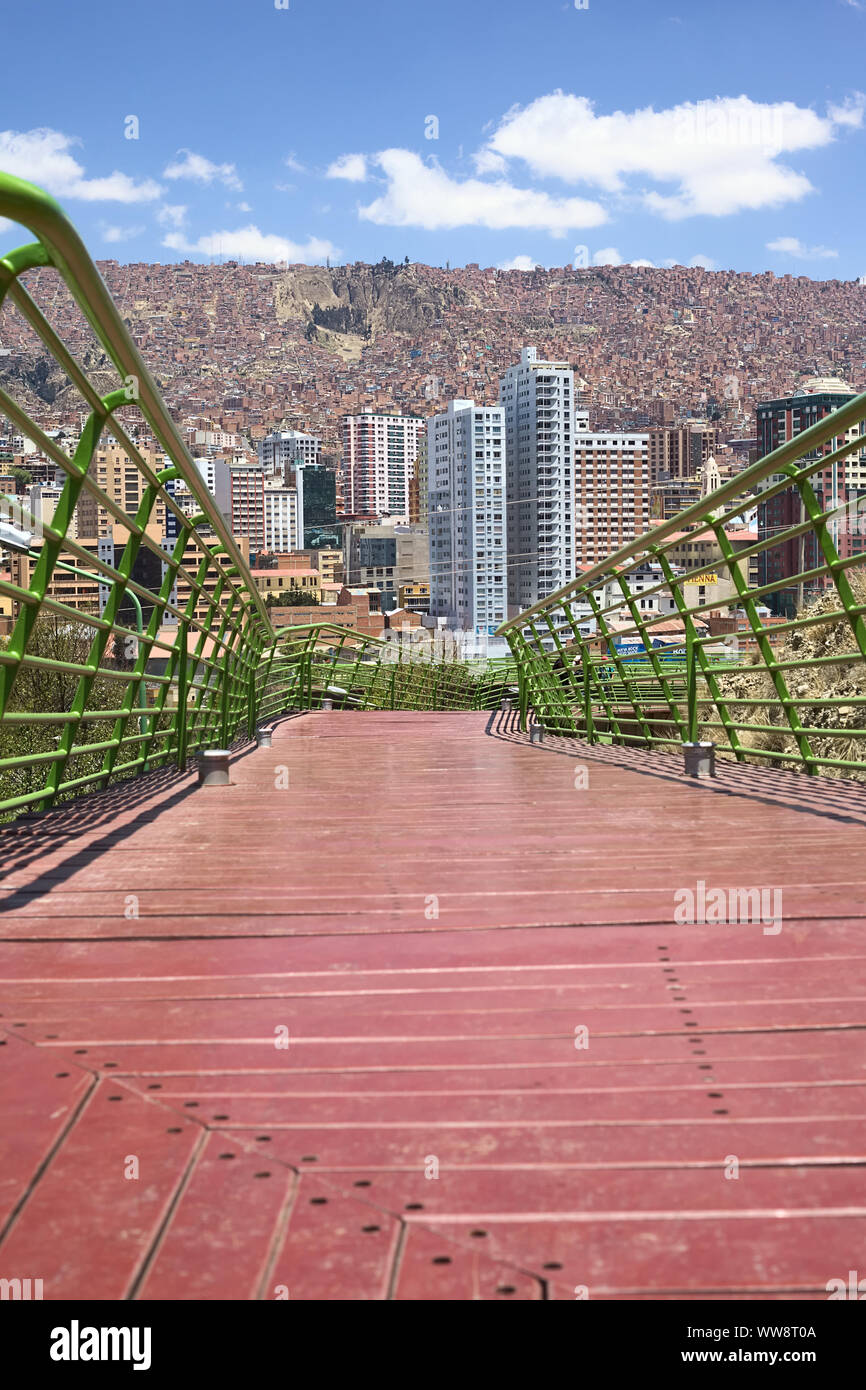 LA PAZ, BOLIVIA - OCTOBER 14, 2014: The pedestrian Via Balcon (Balcony Path) (about 3 kms long) over the Parque Urbano Central in La Paz, Bolivia Stock Photo
