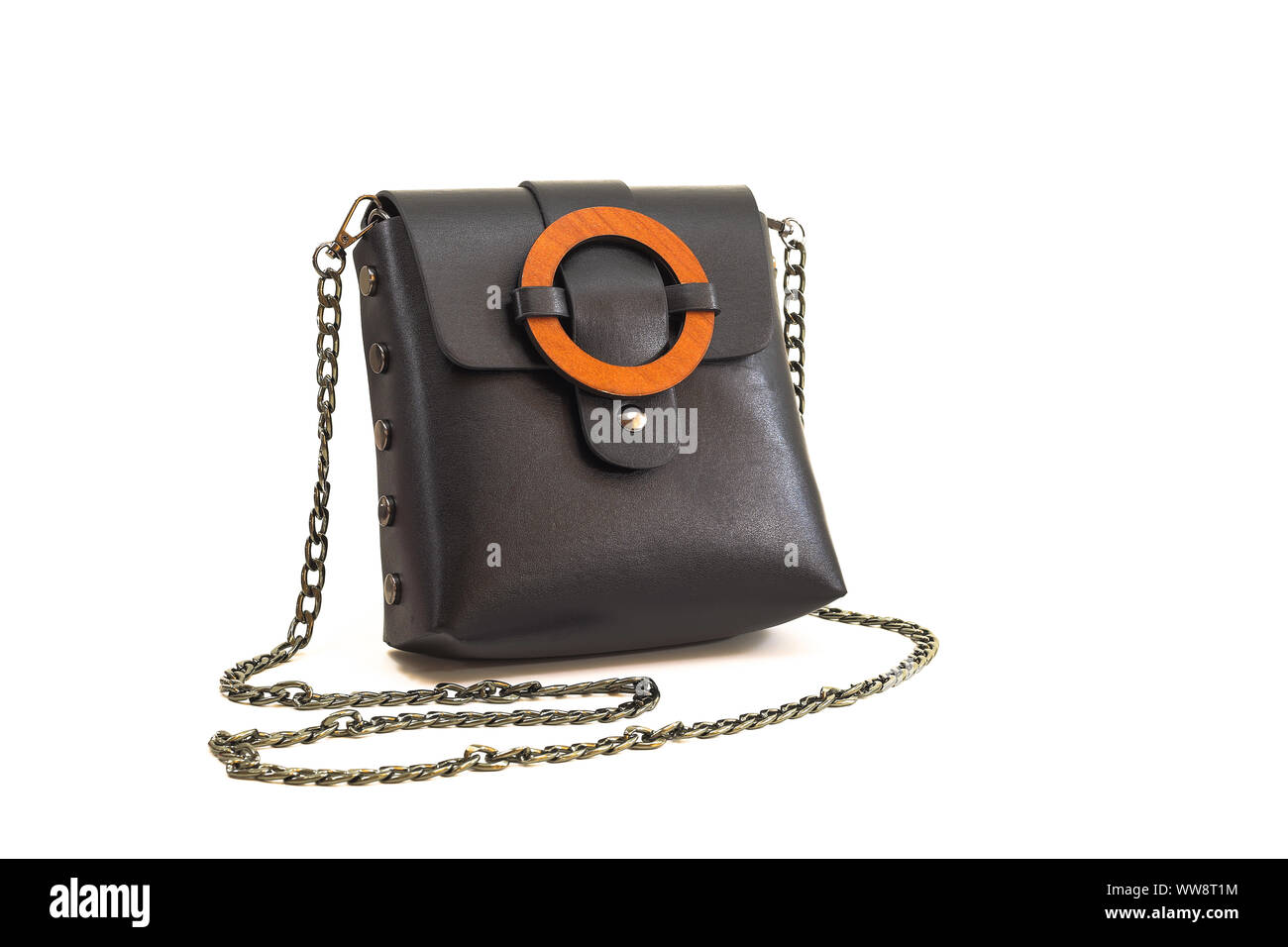 Black leather shoulder bag for women 