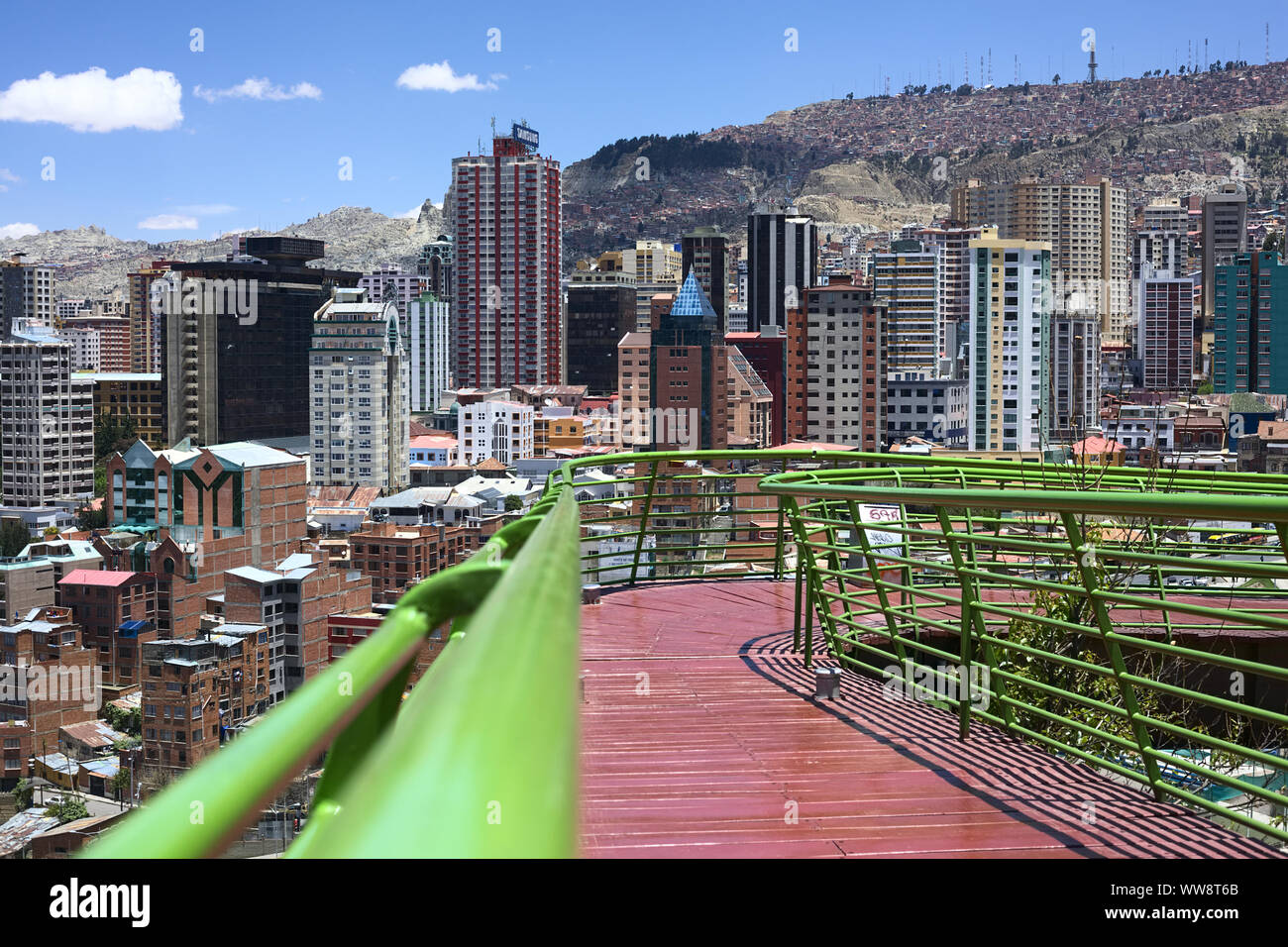 LA PAZ, BOLIVIA - OCTOBER 14, 2014: The pedestrian Via Balcon (Balcony Path) (about 3 kms long) over the Parque Urbano Central in La Paz, Bolivia Stock Photo