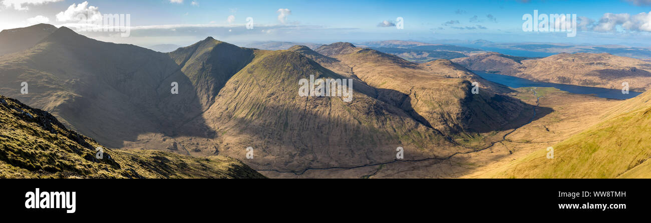 Panorama from Ben More to Loch Ba over Glen Clachaig, from Cruachan Dearg, Isle of Mull, Scotland, UK Stock Photo