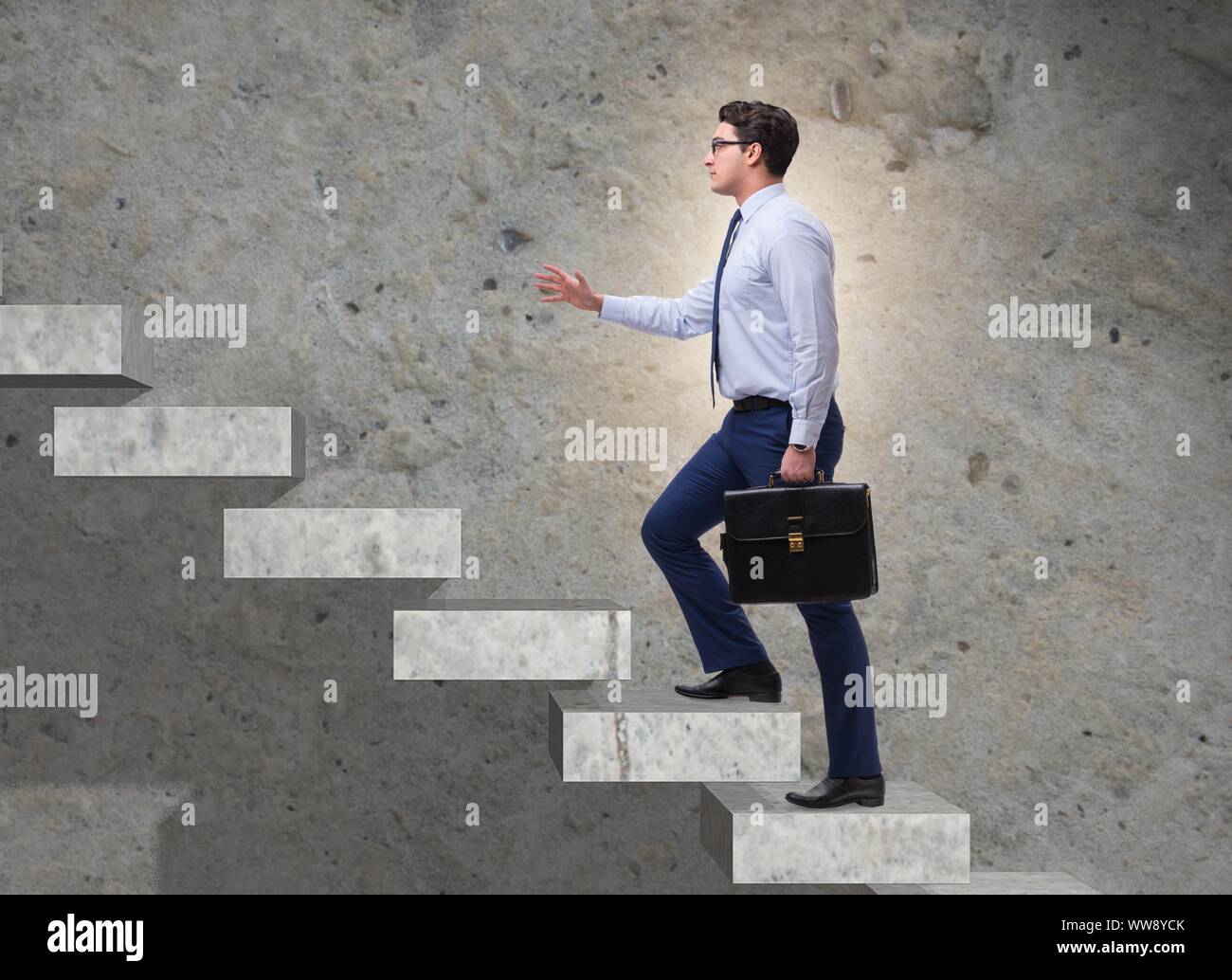 The businessman climbing career ladder in business concept Stock Photo ...