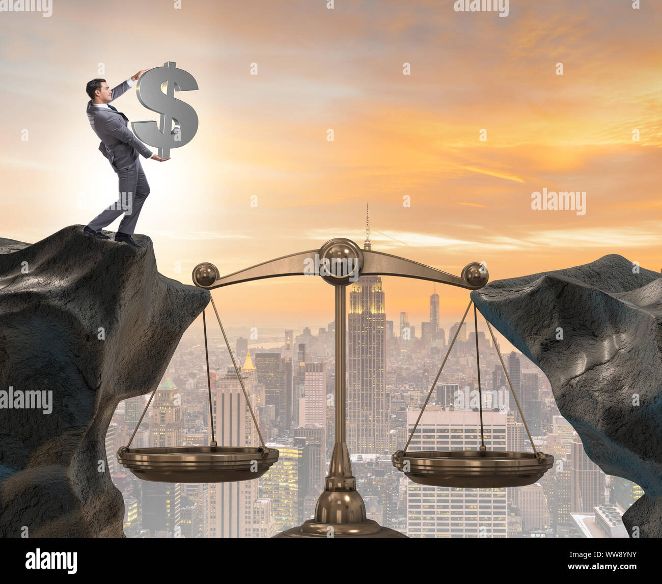 The businessman holding dollar sign in justice concept Stock Photo - Alamy